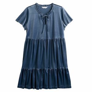 LC Lauren Conrad Ruffle Neck Velvet Babydoll Dress